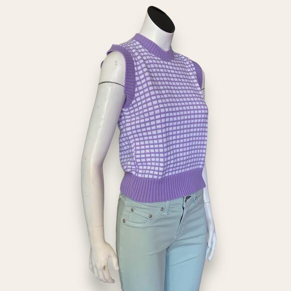 VTG Preppy Pull Over Purple/White Crosshatch Vest - Small - Picture 2 of 4